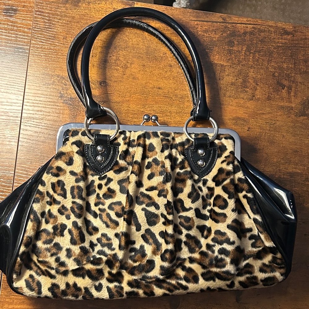 Lux de Ville Leopard Print Shoulder Bag with Black Trim